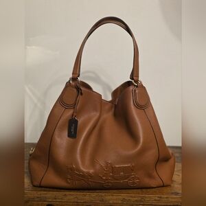 Coach Edie  Brown Leather Embossed Horse And Carriage Bag